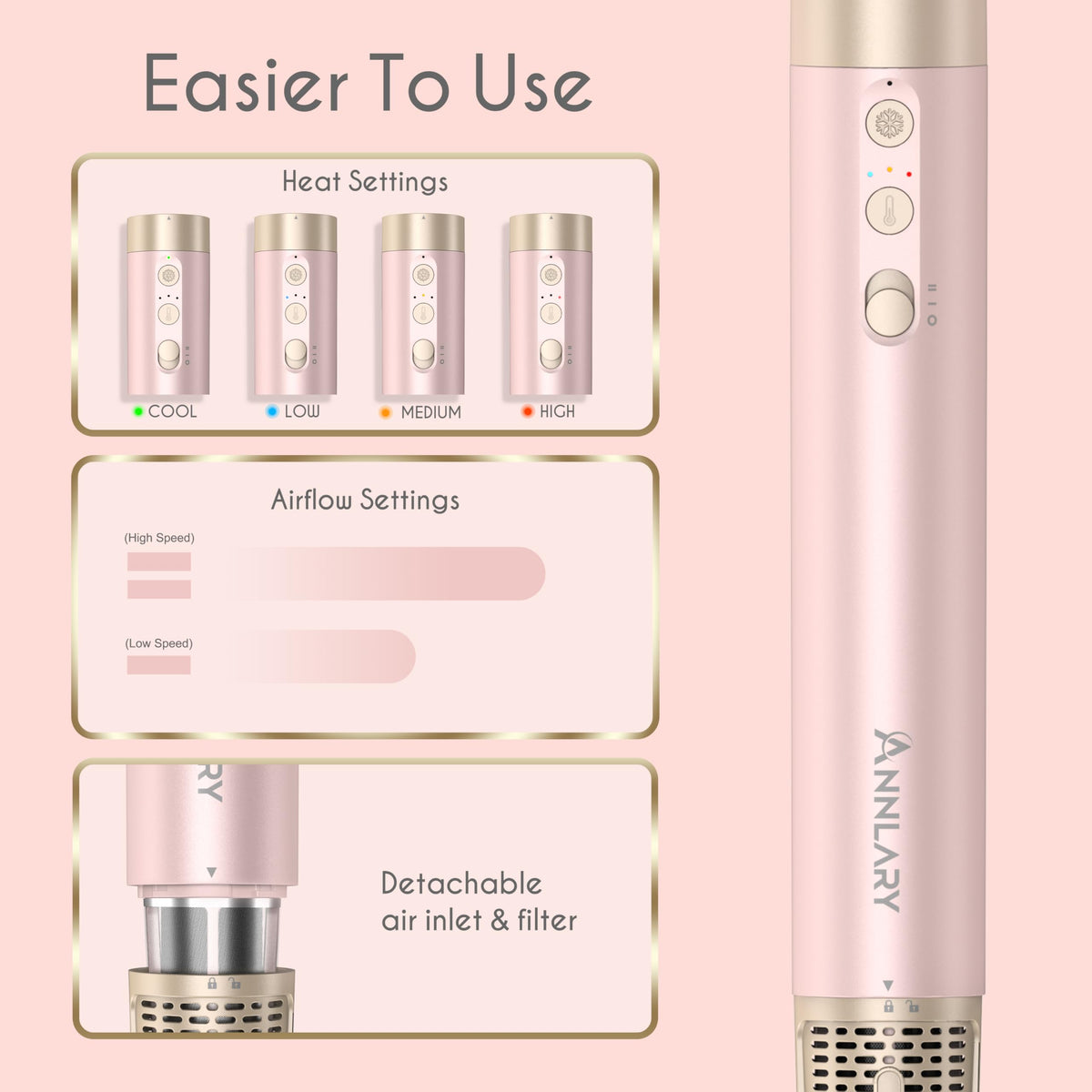 ANNLARY 5-in-1 Ionic Hot Air Styler ergonomic design