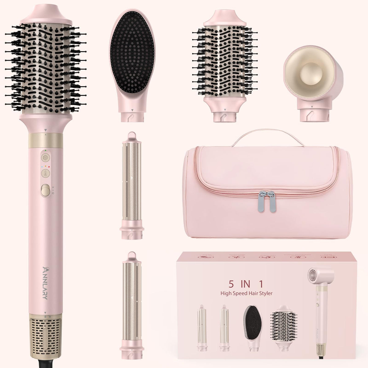 ANNLARY 5-in-1 Ionic Hot Air Styler with attachments