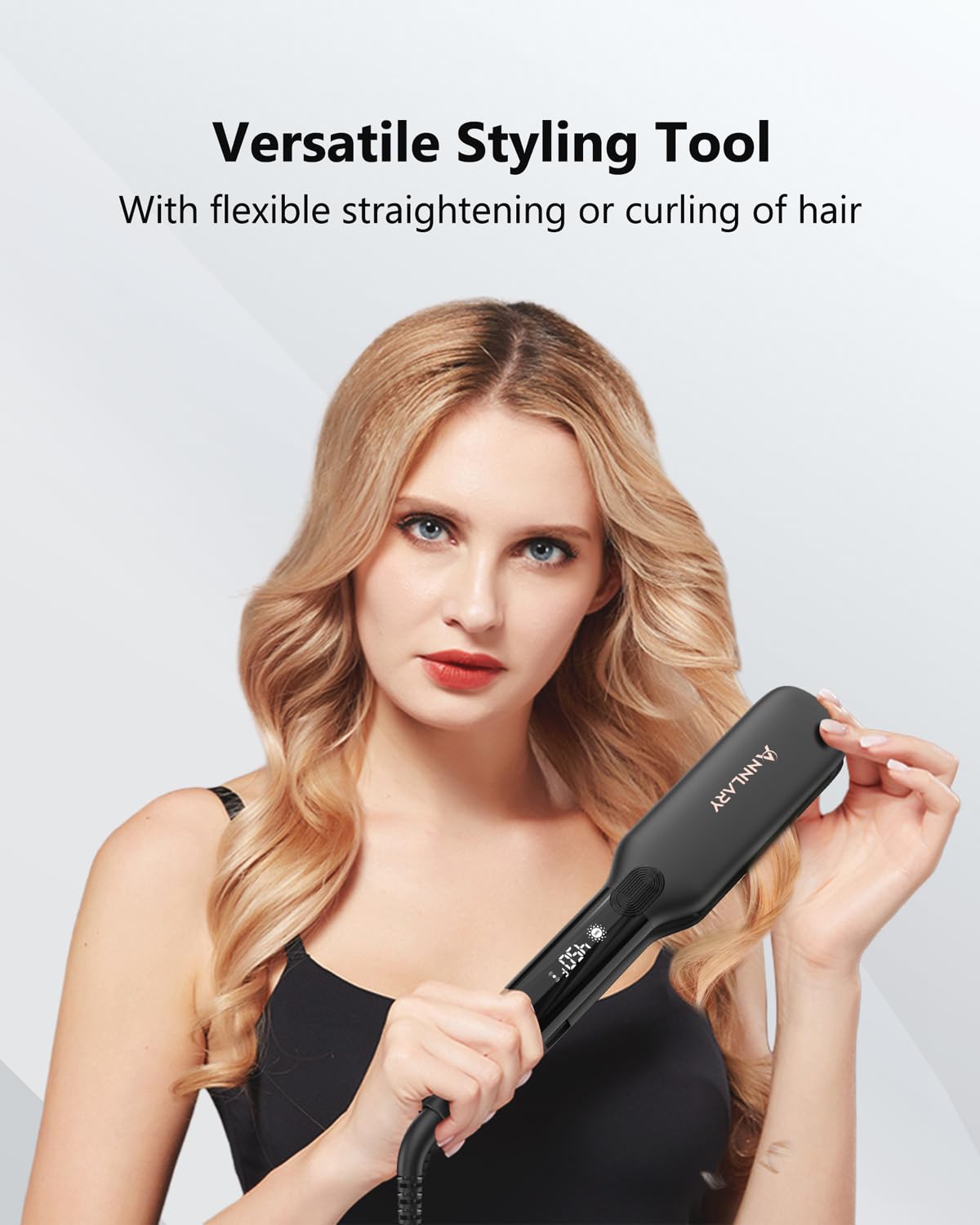 ANNLARY Flat Iron Hair Straightener close-up of ceramic coating