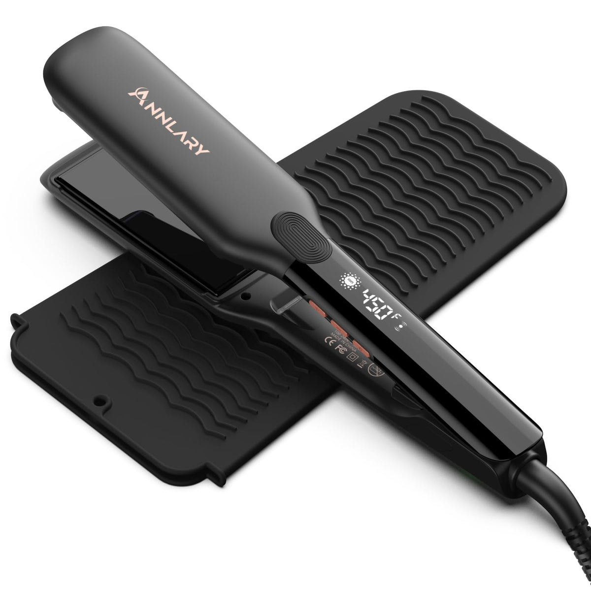 ANNLARY Flat Iron Hair Straightener front view with titanium plates