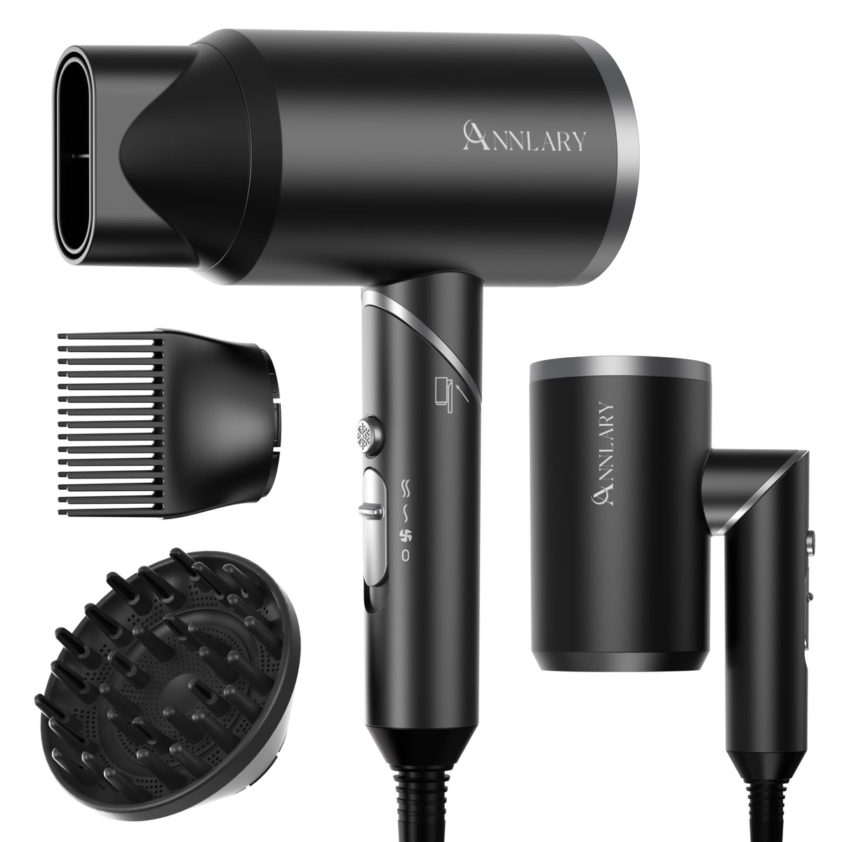 ANNLARY Hair Dryer 1800W with comb attachment front view