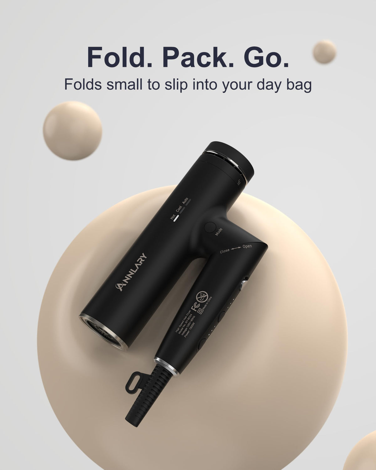 ANNLARY Hair Dryer folded for travel