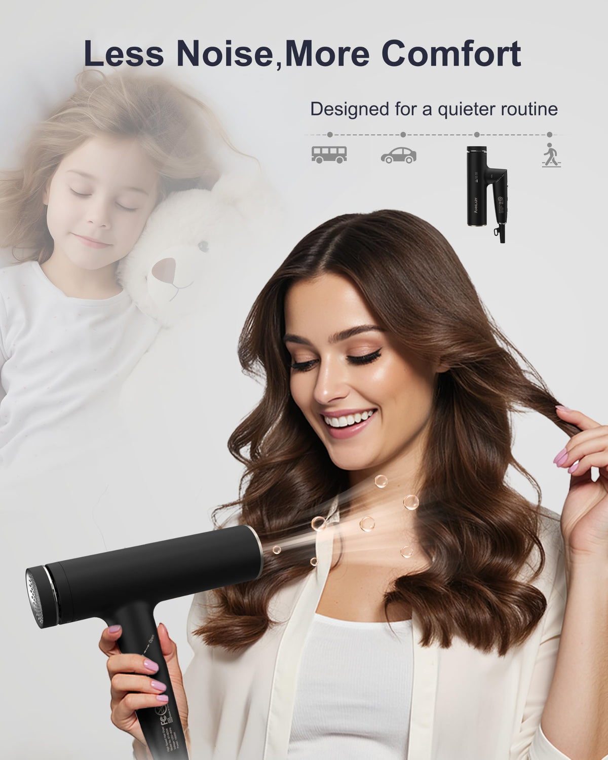 ANNLARY Hair Dryer in use on curly hair