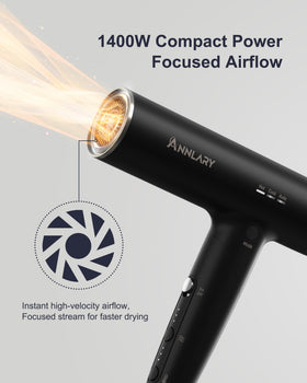 ANNLARY Hair Dryer side view with concentrator nozzle
