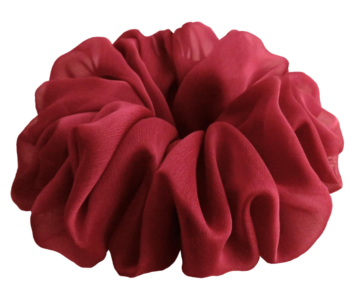 AnnushkaHomeDecor Dark Red Hair Scrunchie close-up showing texture