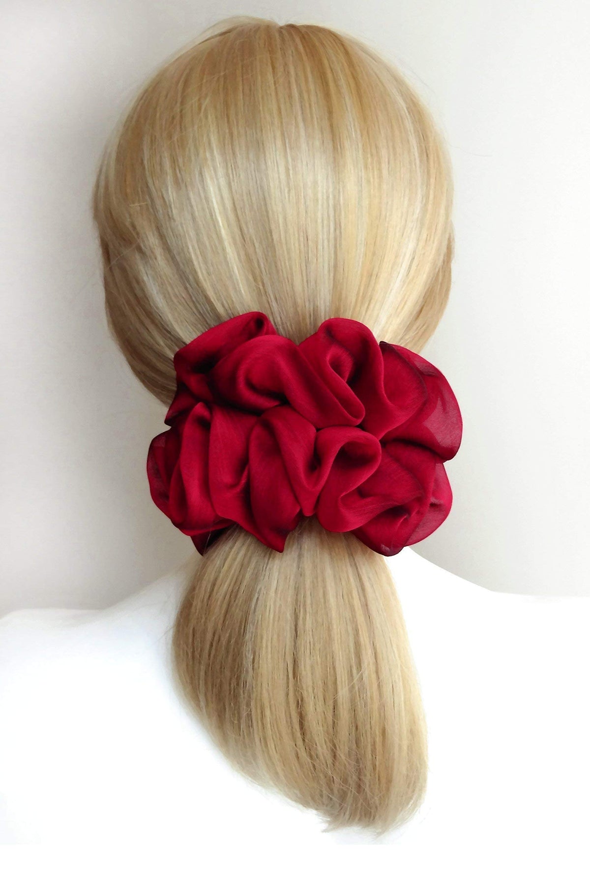 AnnushkaHomeDecor Dark Red Hair Scrunchie showing inner opening size