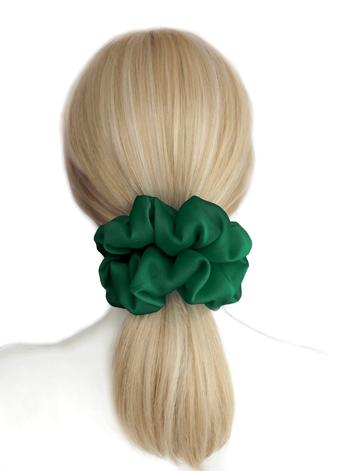 AnnushkaHomeDecor Grass Green scrunchie packaging with silver ribbon
