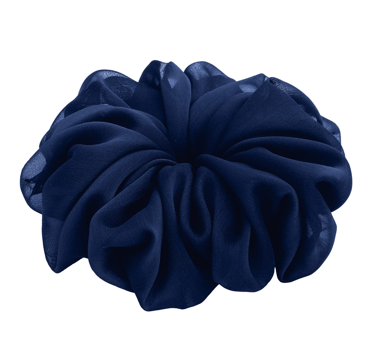 AnnushkaHomeDecor Midnight Navy Blue Sheer Chiffon Big Hair Scrunchie front view