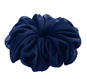 AnnushkaHomeDecor Midnight Navy Blue Sheer Chiffon Big Hair Scrunchie front view