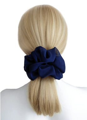 AnnushkaHomeDecor Midnight Navy Blue Sheer Chiffon Big Hair Scrunchie side view
