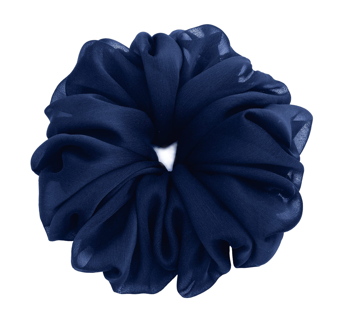 AnnushkaHomeDecor Midnight Navy Blue Sheer Chiffon Big Hair Scrunchie in gift packaging