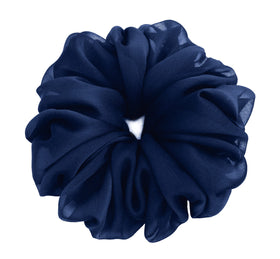 AnnushkaHomeDecor Midnight Navy Blue Sheer Chiffon Big Hair Scrunchie in gift packaging