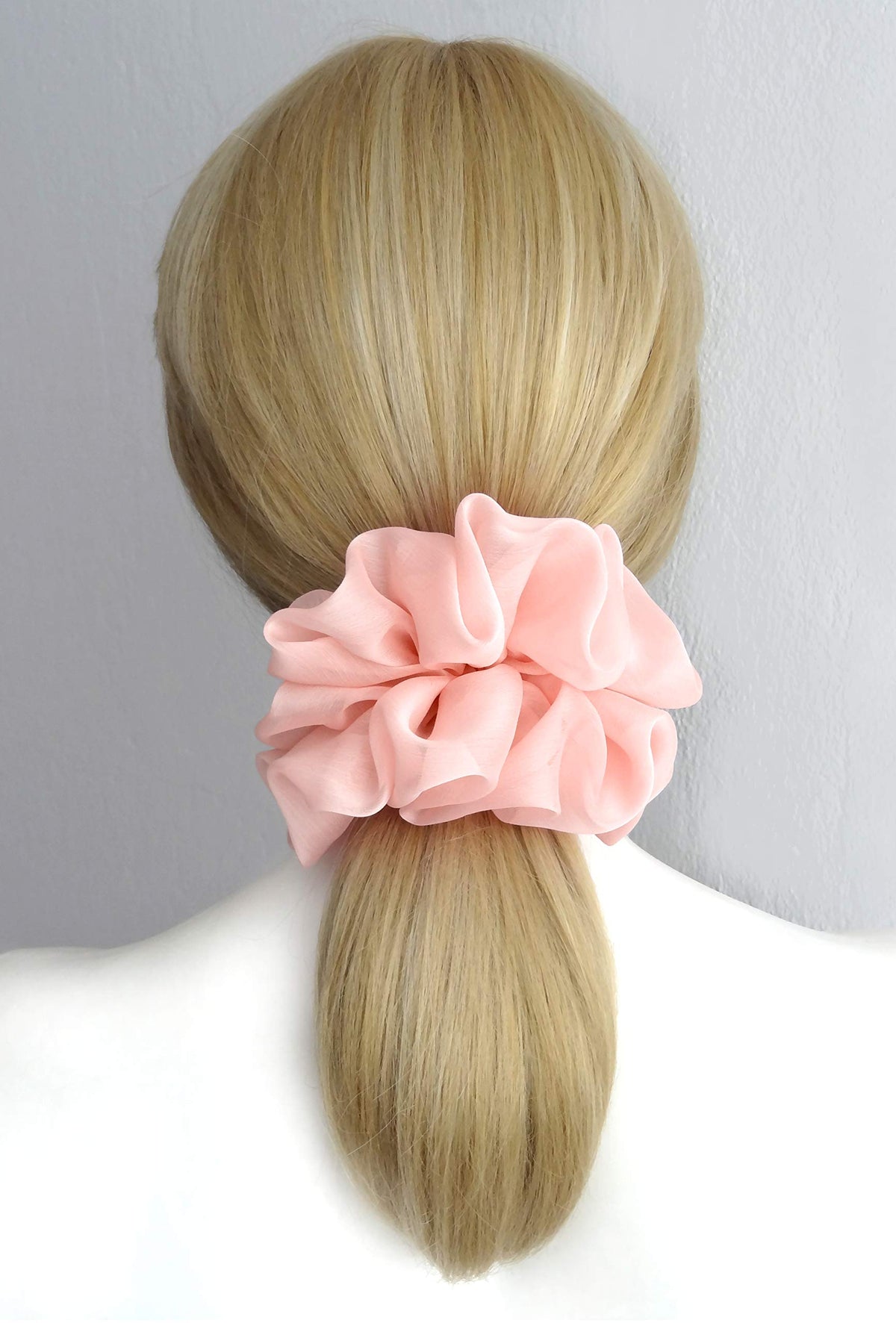 AnnushkaHomeDecor Sheer Chiffon Big Hair Scrunchies pale pink in packaging