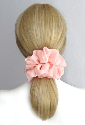 AnnushkaHomeDecor Sheer Chiffon Big Hair Scrunchies pale pink in packaging