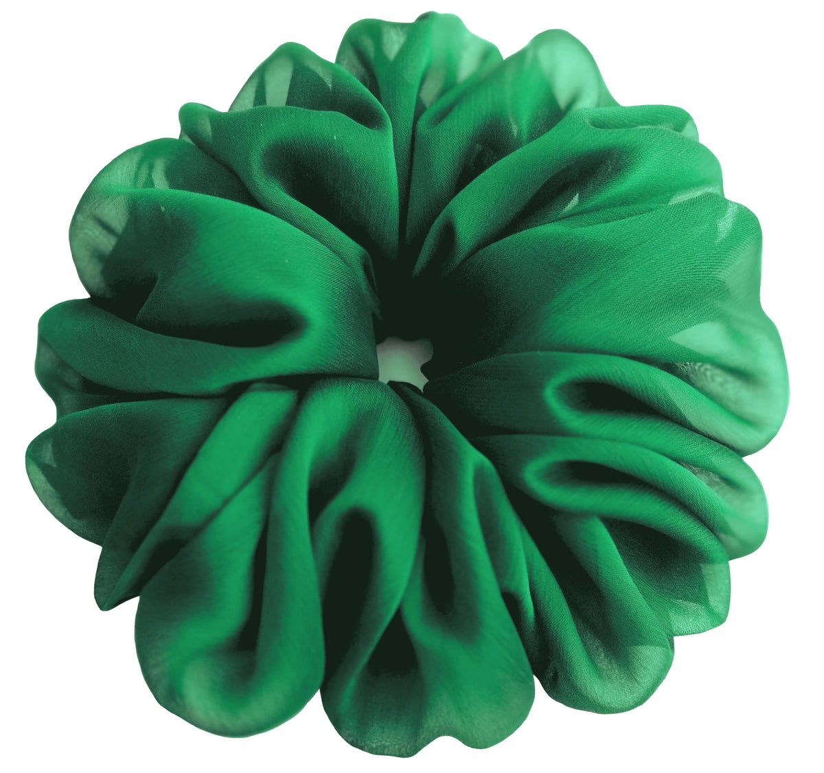 AnnushkaHomeDecor Soft Sheer Chiffon Big Hair Scrunchie in Green front view