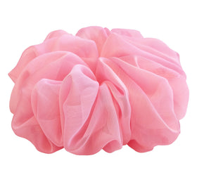 AnnushkaHomeDecor Soft Sheer Chiffon Big Hair Scrunchie in Sweet Pink front view
