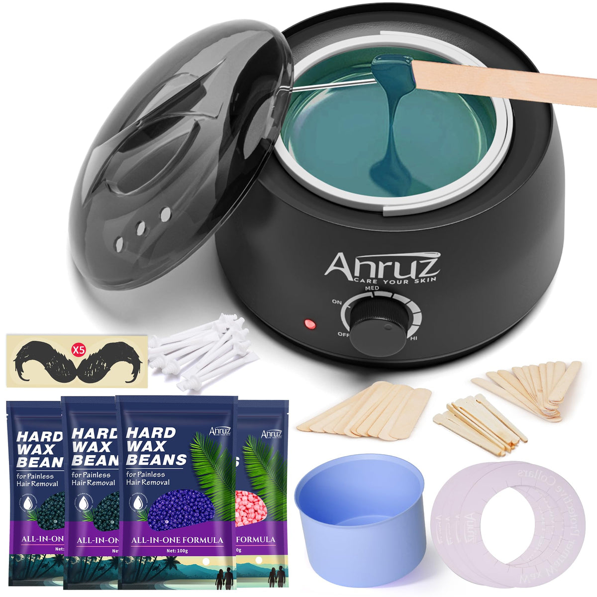 ANRUZ Waxing Kit with wax pot and accessories