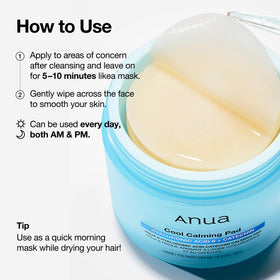 ANUA 8 Hyaluronic Acid Calming Pad in a skincare routine setup