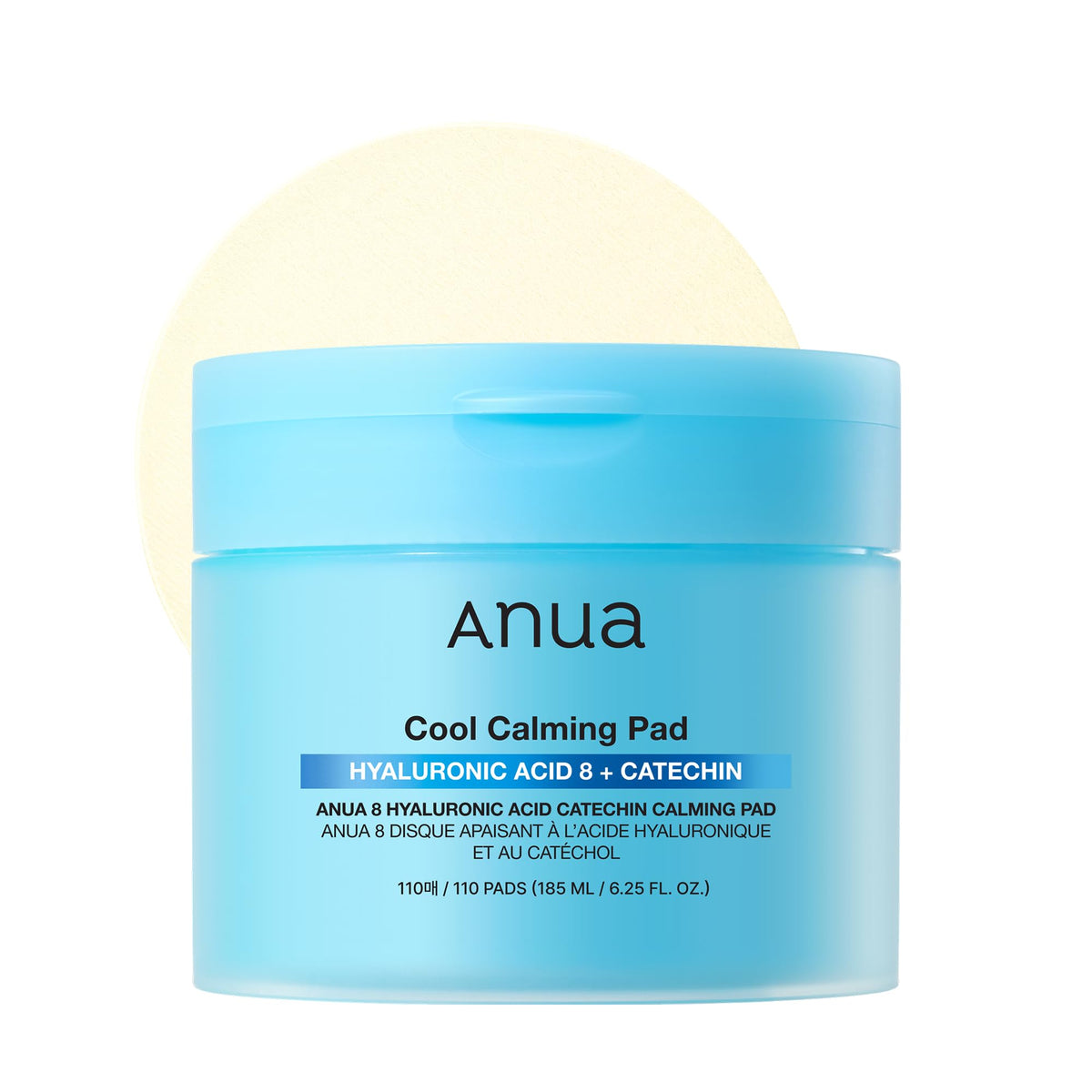 ANUA 8 Hyaluronic Acid Catechin Calming Pad front view with packaging
