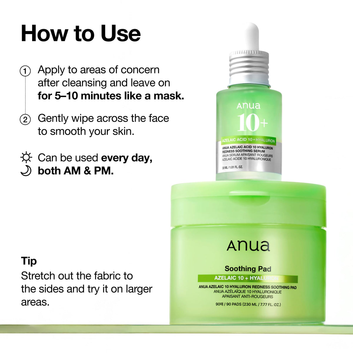 ANUA Azelaic Acid Toner Pads in bathroom setting