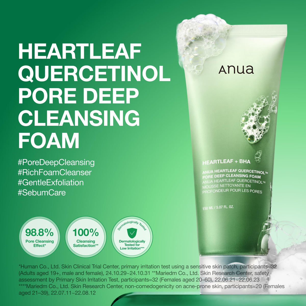 ANUA Heartleaf Quercetinol Pore Deep Cleansing Foam with lather