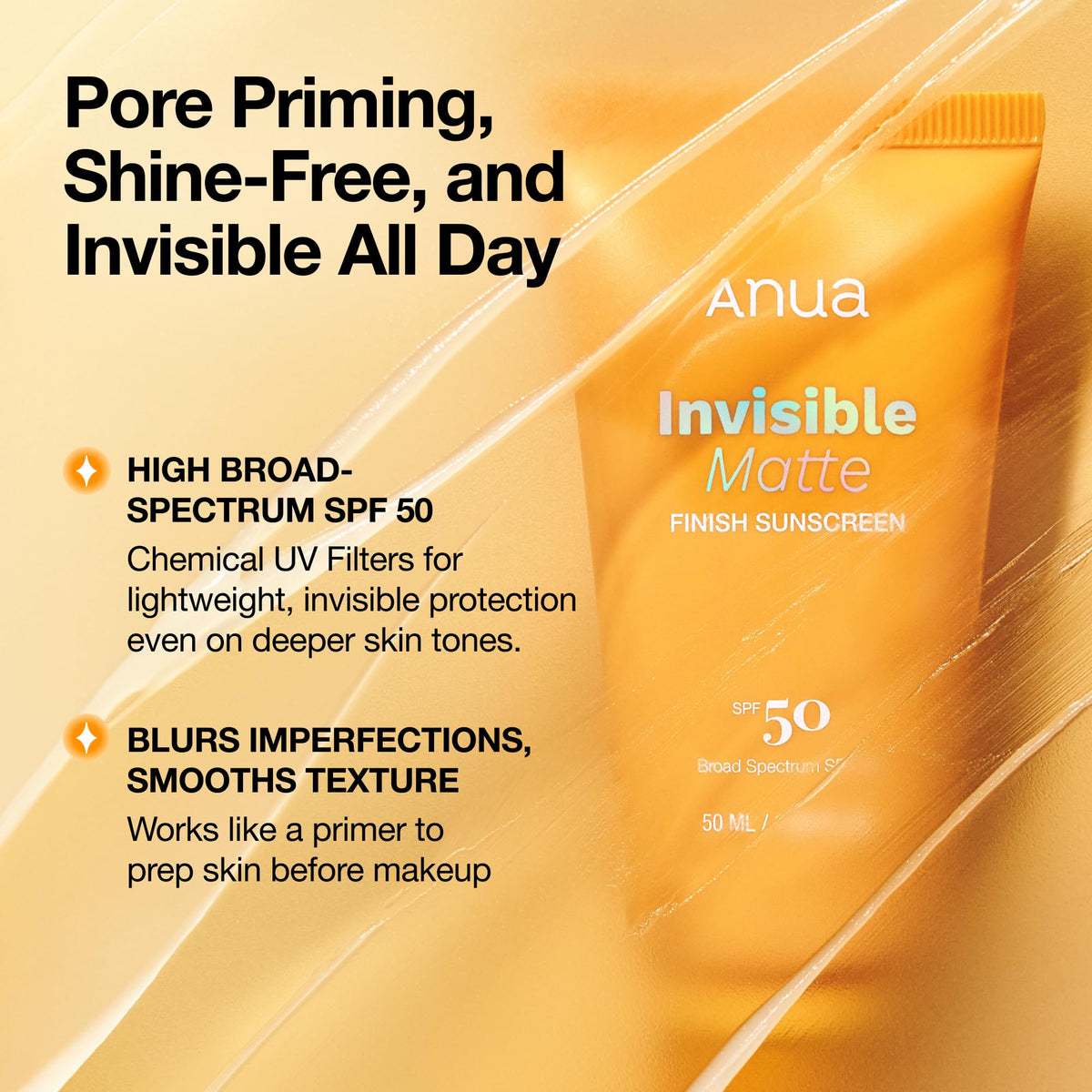 ANUA Invisible Matte Finish Sunscreen back view with ingredients