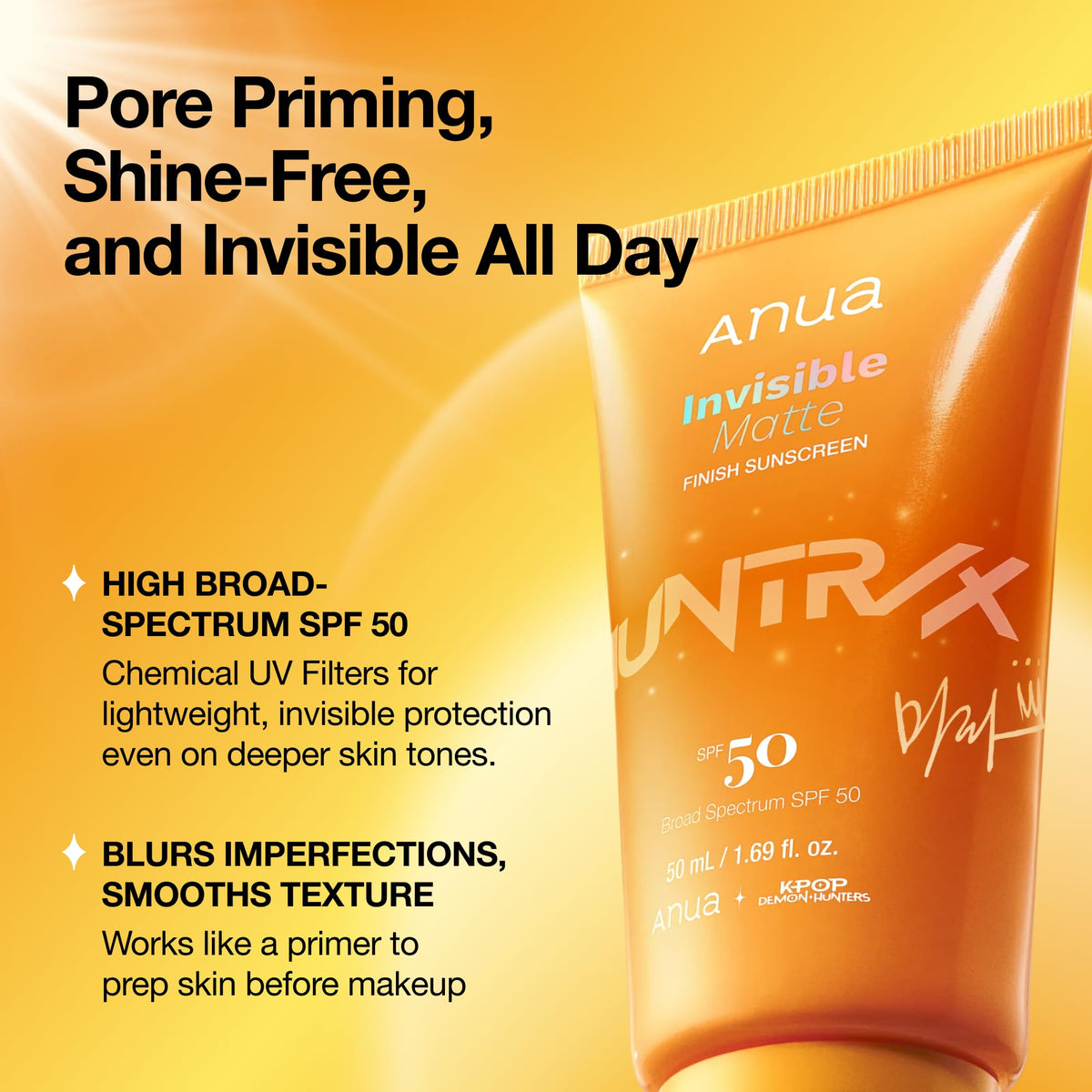 ANUA Invisible Matte Finish Sunscreen side view highlighting packaging