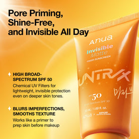 ANUA Invisible Matte Finish Sunscreen side view highlighting packaging