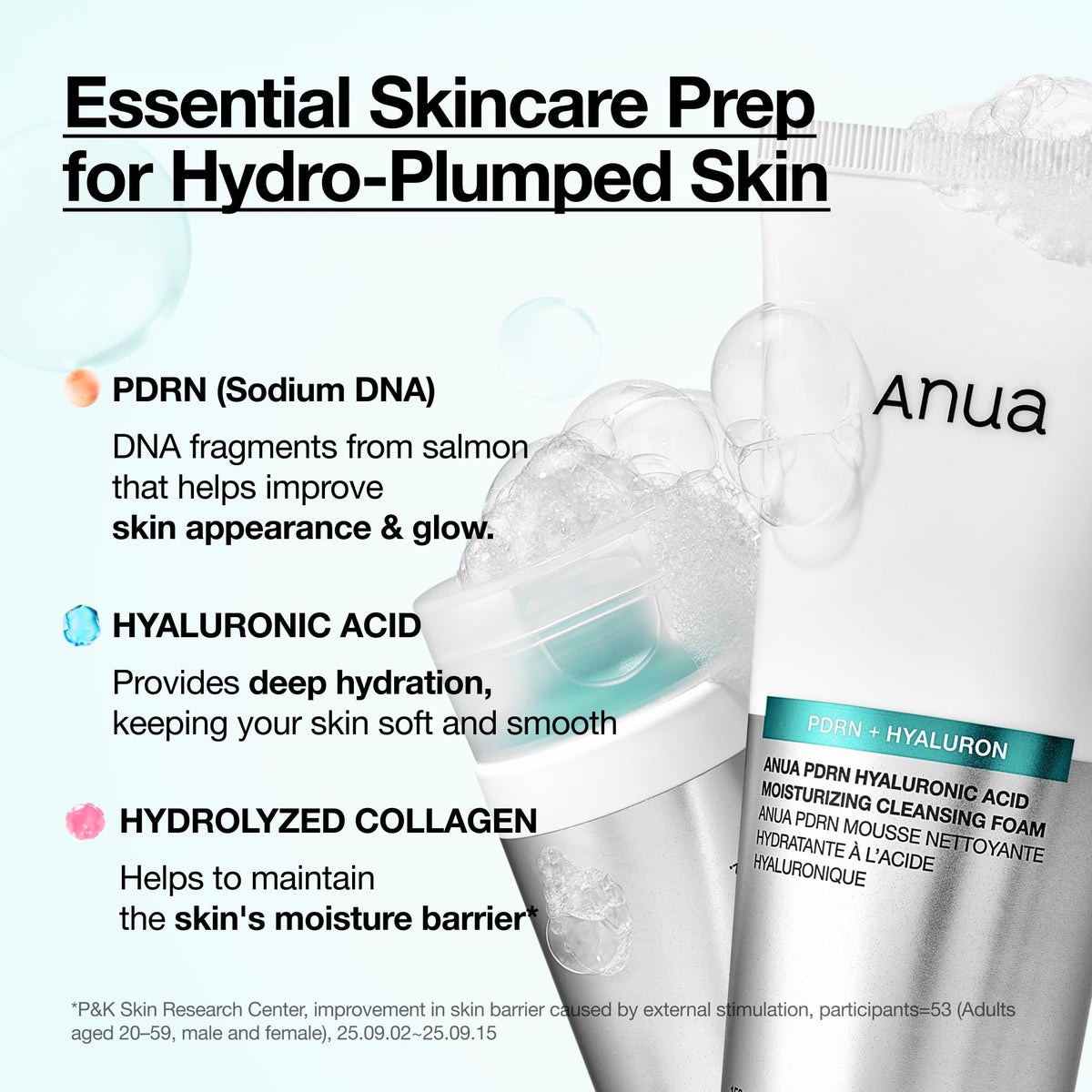 ANUA PDRN Cleansing Foam lathered on hand