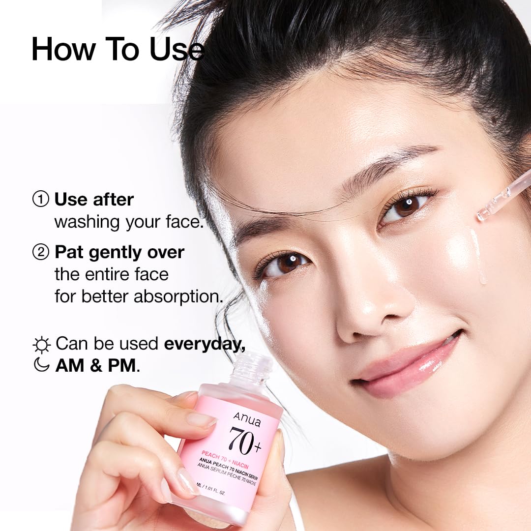 ANUA Peach 70 Niacinamide Serum dropper with serum