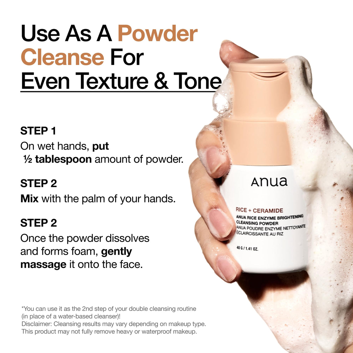 ANUA Rice Enzyme Cleansing Powder in use on skin