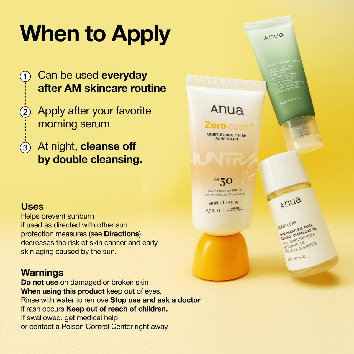 ANUA Zero Cast Moisturizing Sunscreen SPF 50+ ingredients list