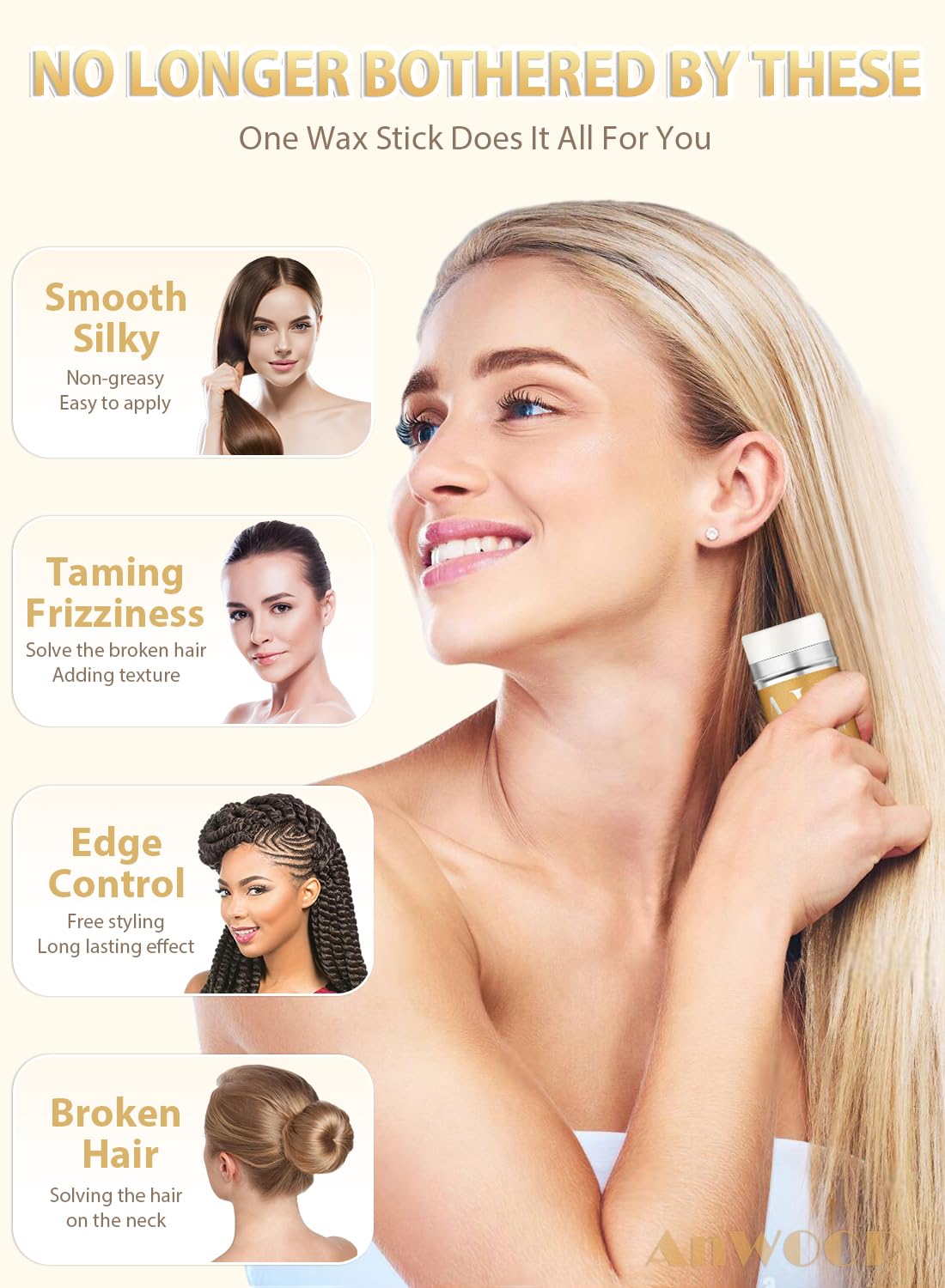 AnWoor Hair Wax Stick applied to hair for styling