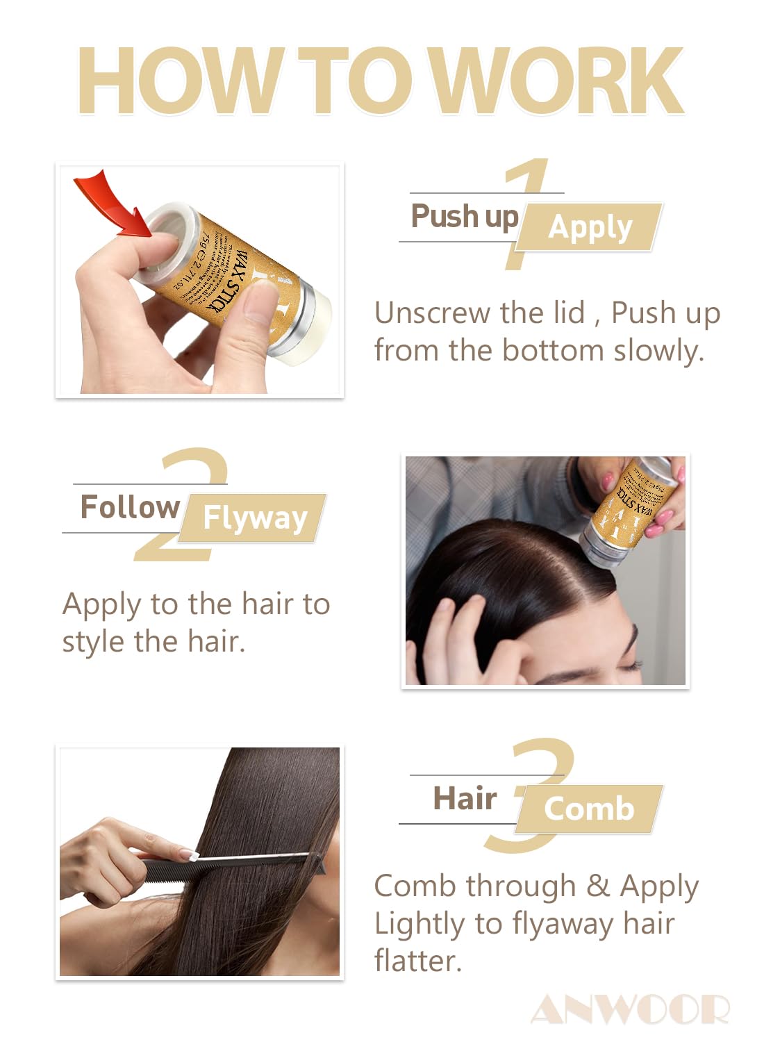 AnWoor Hair Wax Stick demonstrating easy application