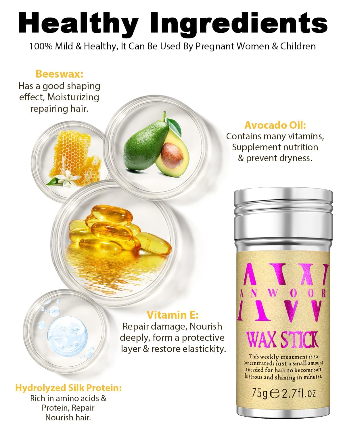 AnWoor Hair Wax Stick on a vanity with hair tools