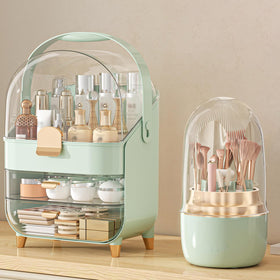 Anylady Makeup Organizer front view with three tiers and transparent design