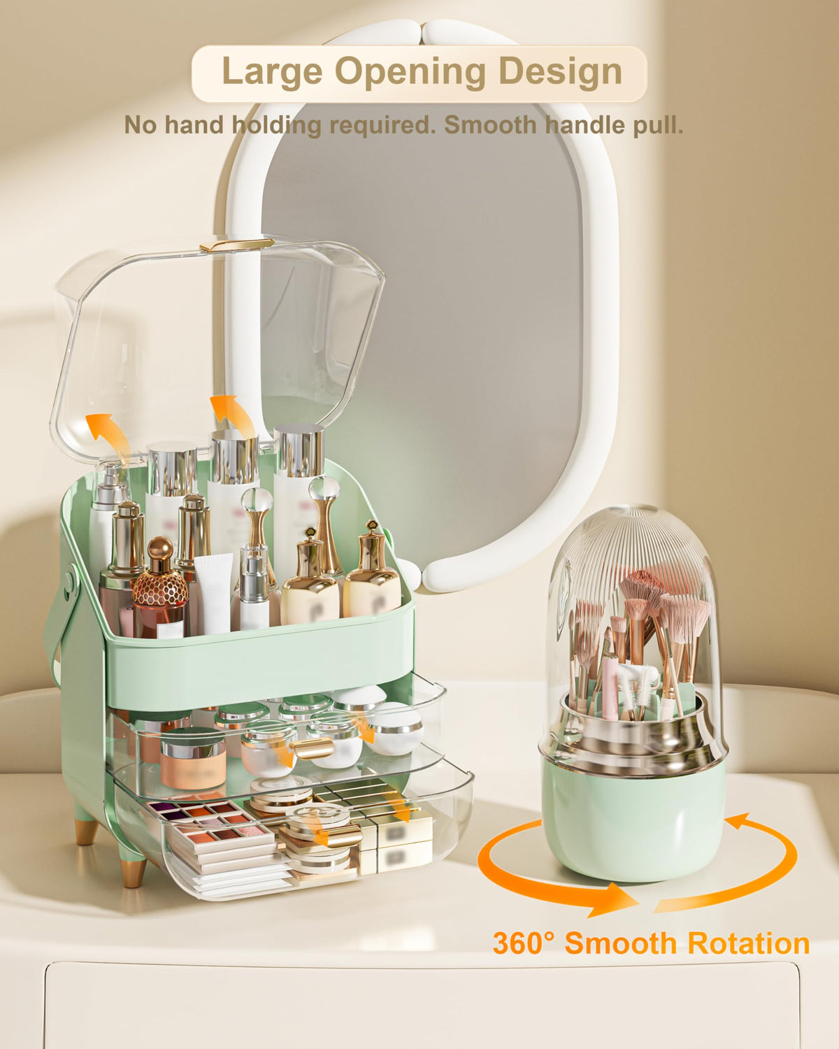 Anylady Makeup Organizer on a vanity with beauty products arranged