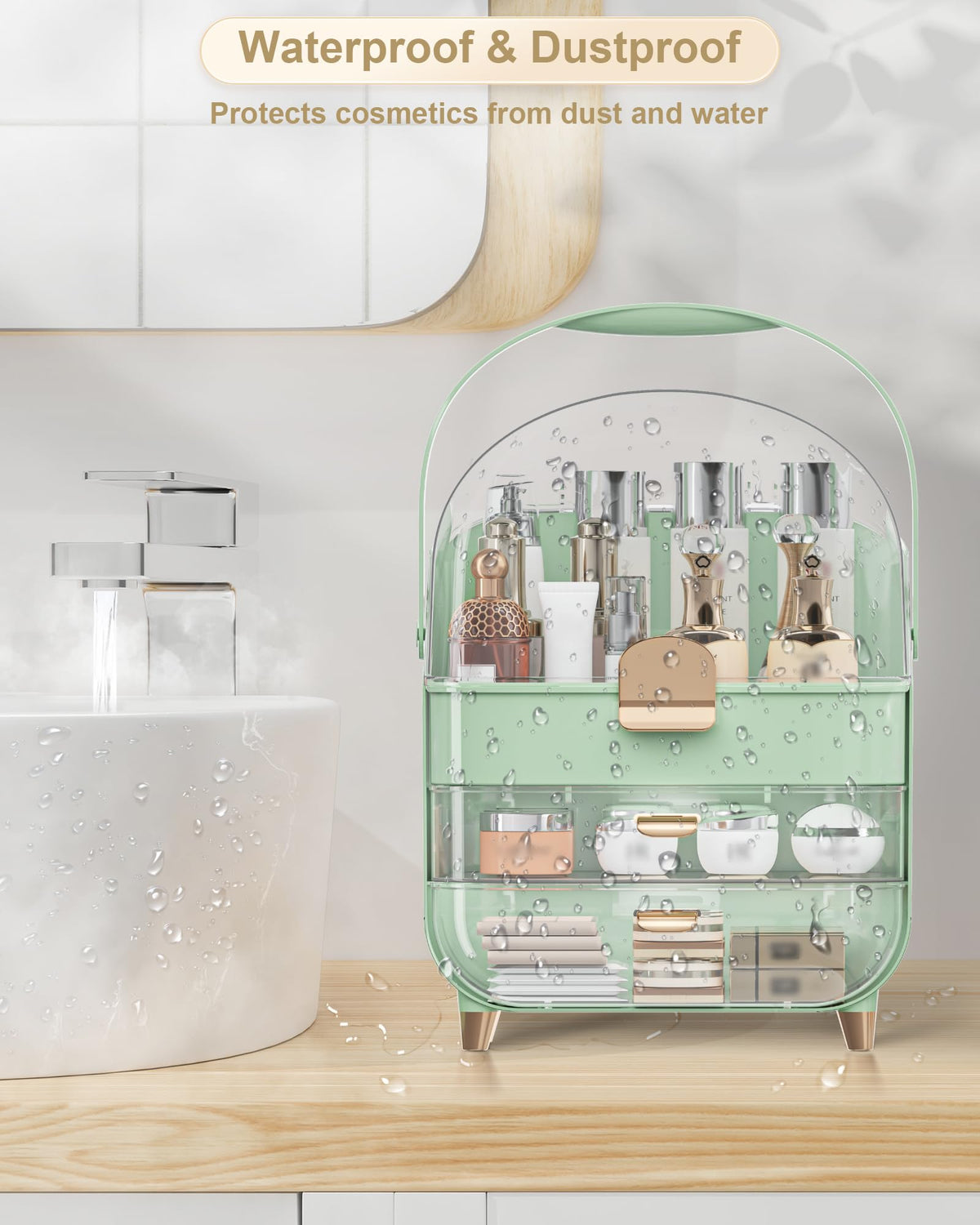 Anylady Makeup Organizer with various cosmetics and accessories