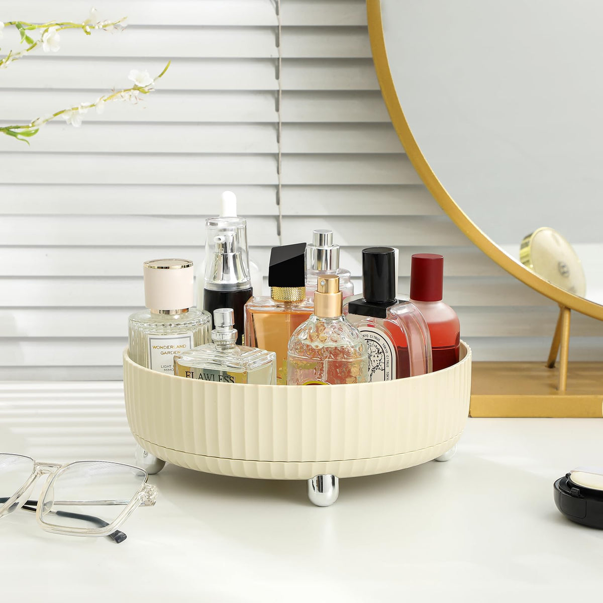 Anyoifax 360 Rotating Makeup Organizer beige side view