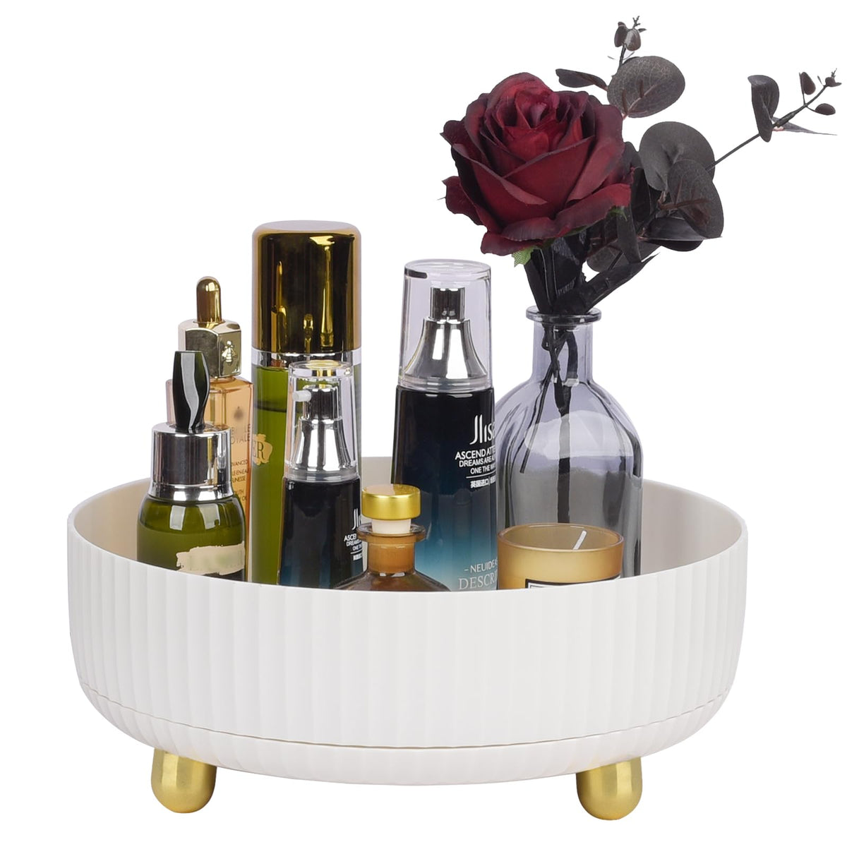 Anyoifax 360 Rotating Makeup Organizer front view in ivory white