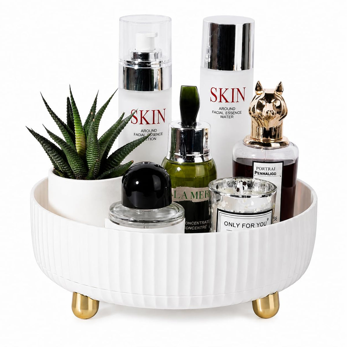 Anyoifax 360 Rotating Makeup Organizer front view in ivory white