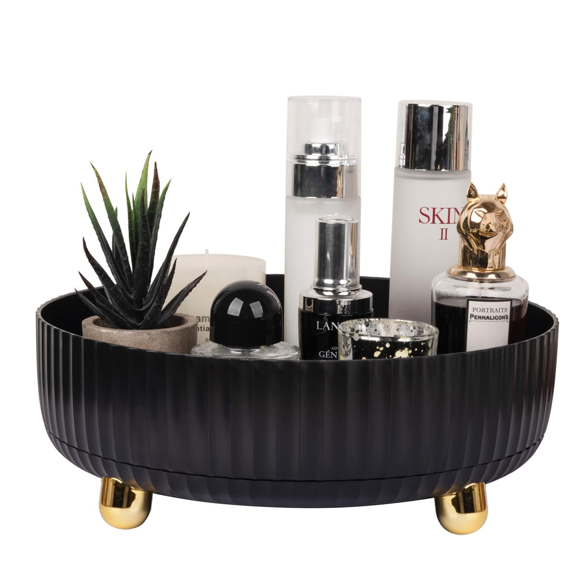 Anyoifax 360 Rotating Makeup Organizer large black front view