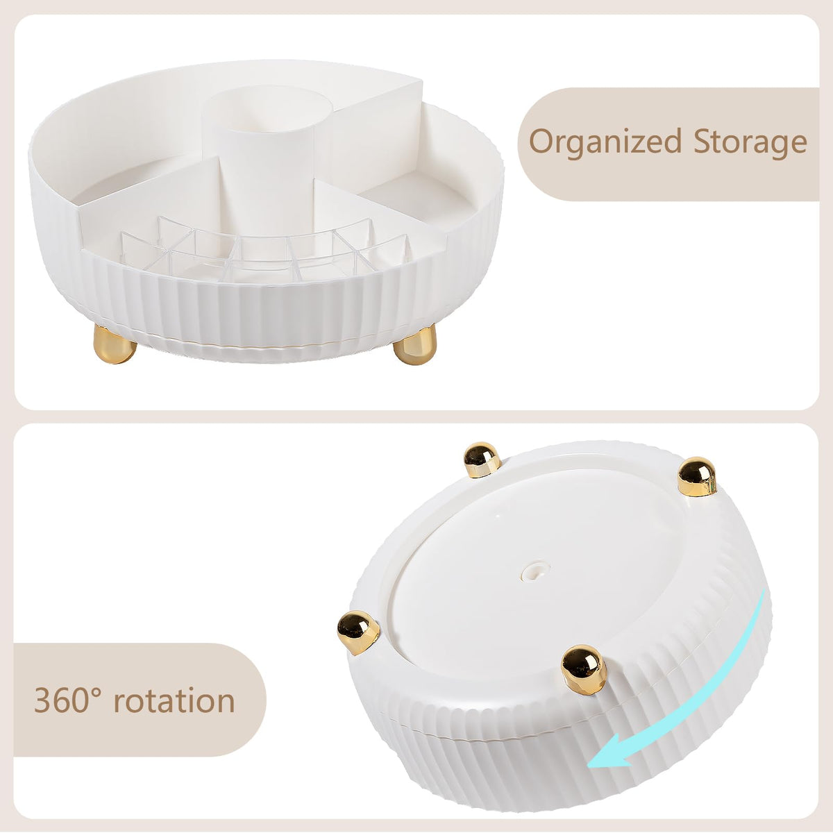 Anyoifax 360 Rotating Makeup Organizer large white top view