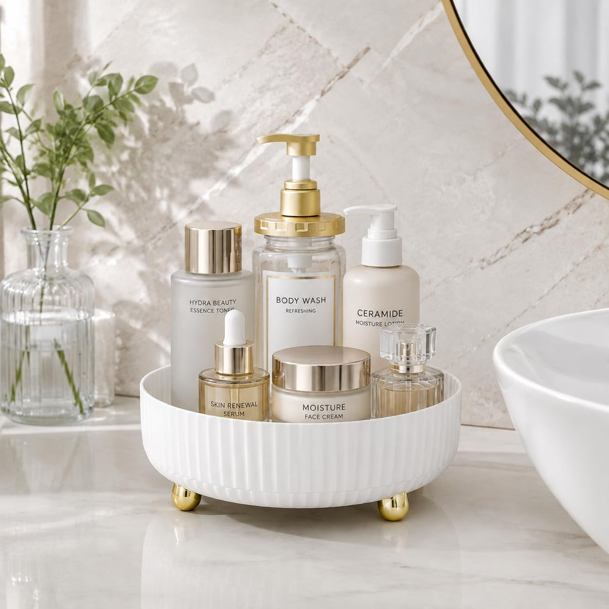 Anyoifax 360 Rotating Makeup Organizer on a vanity with beauty products