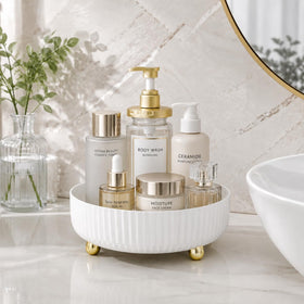 Anyoifax 360 Rotating Makeup Organizer on a vanity with beauty products