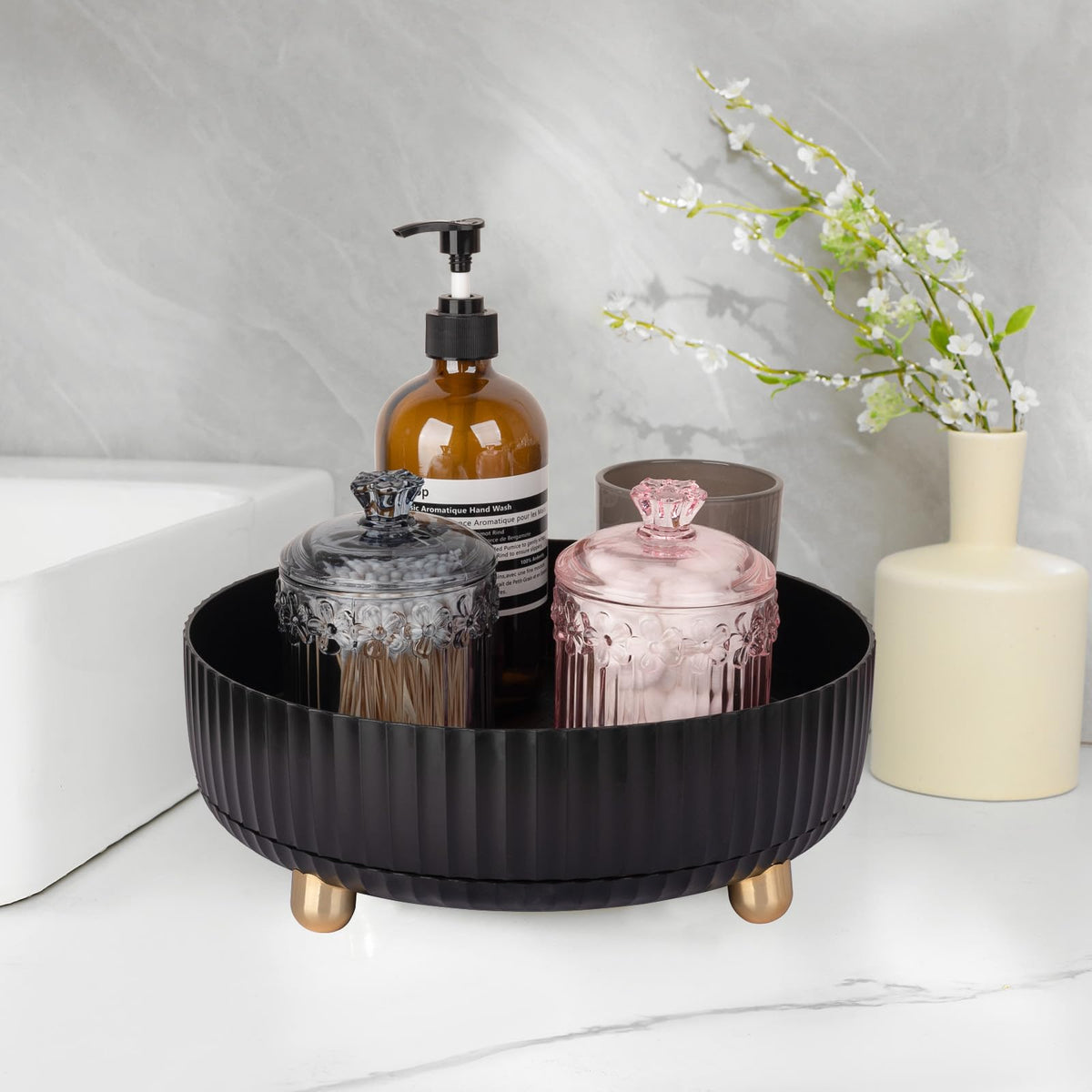 Anyoifax 360 Rotating Makeup Organizer with cosmetics displayed