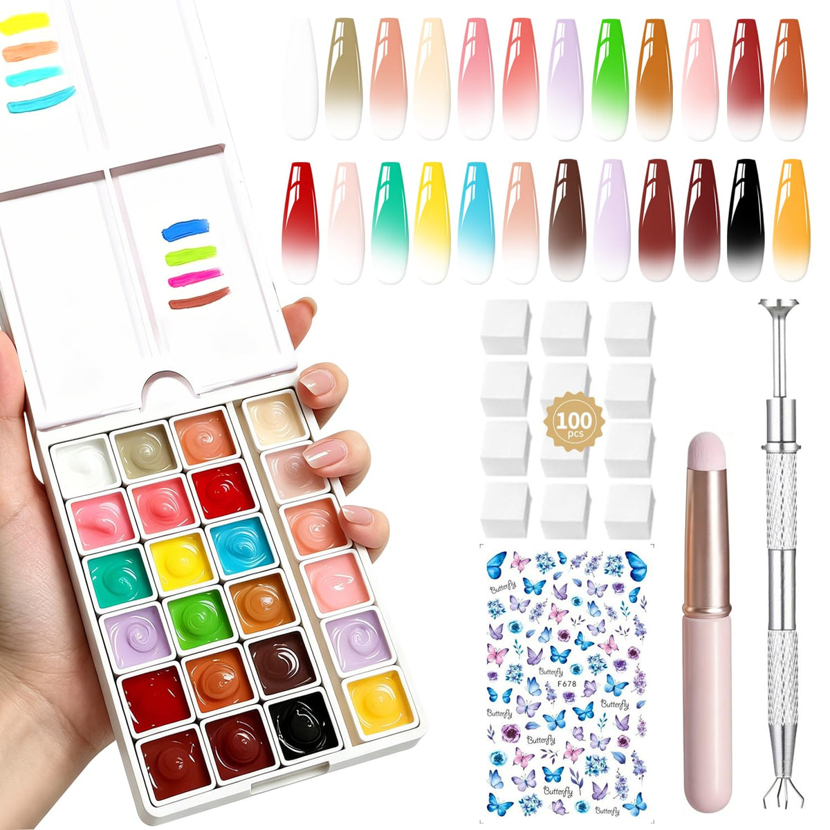 AOBOO 24 Well Mini Ombre Gel Nail Polish Kit front view with all shades