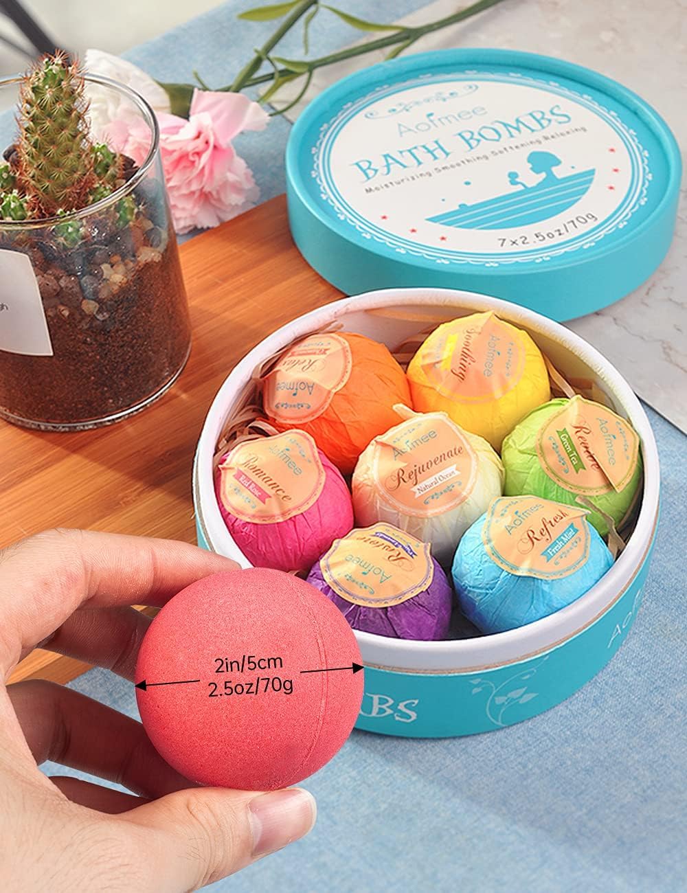 Aofmee bath bombs arranged for gift presentation