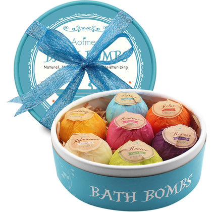 Aofmee Bath Bombs Gift Set with 7 uniquely handcrafted fizzies