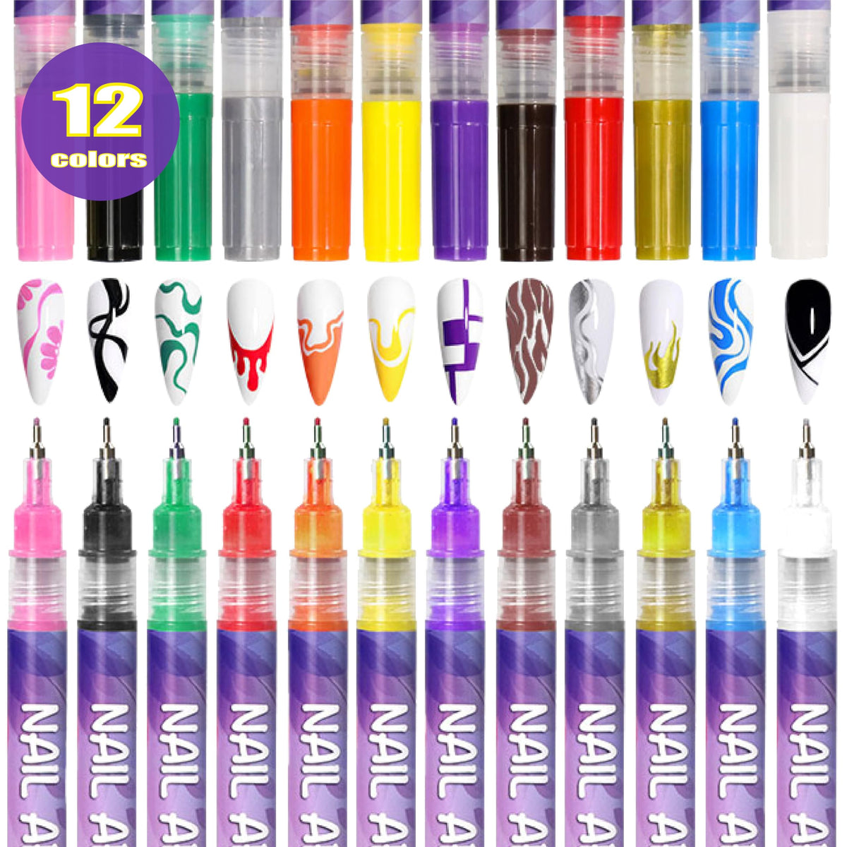 AOKELEON nail art pens set displayed on a table